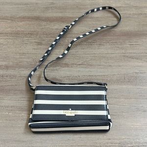 Kate Spade small crossbody black and white striped bag.